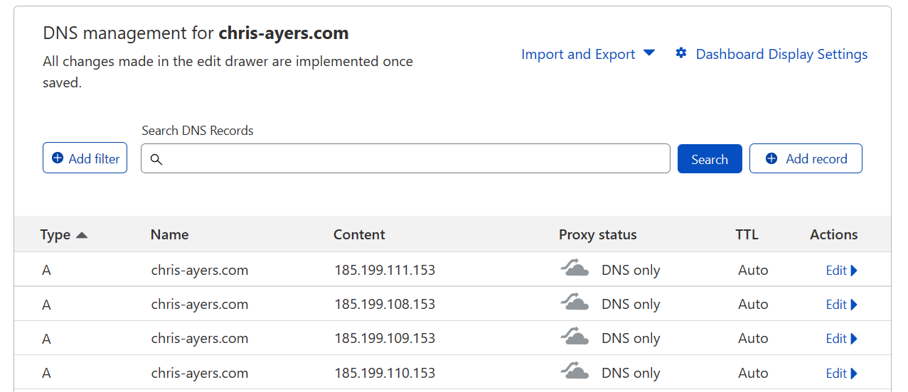 A Record Entries on Cloudflare