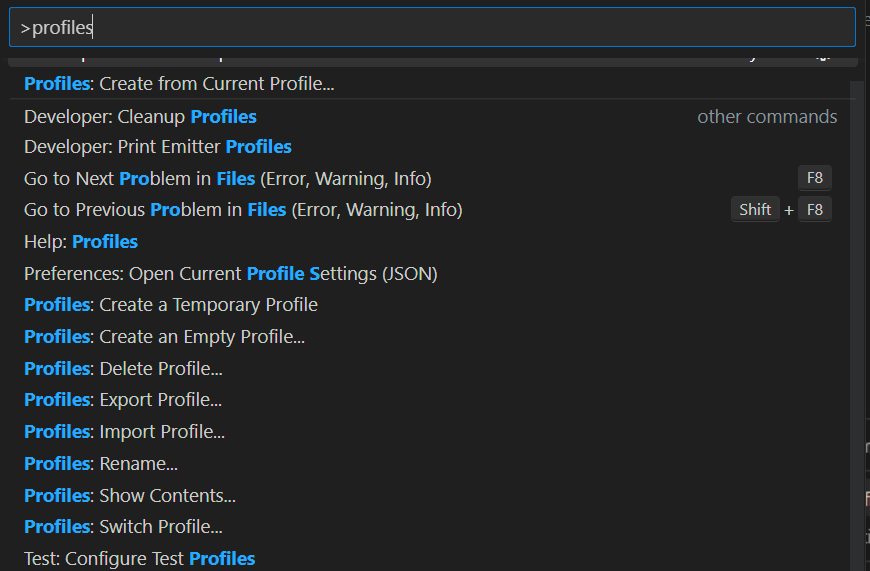 Profiles in the Command Palette